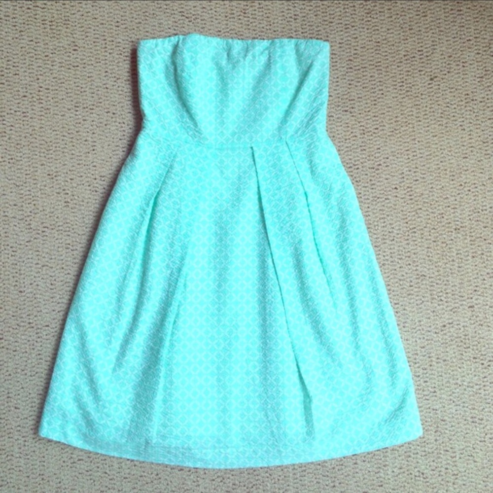J Crew Turquoise Diamond Detail Strapless Dress